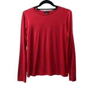 Eileen Fisher Red T-Shirt, Size Medium, Long Sleeve Round Neck Tencel Spandex